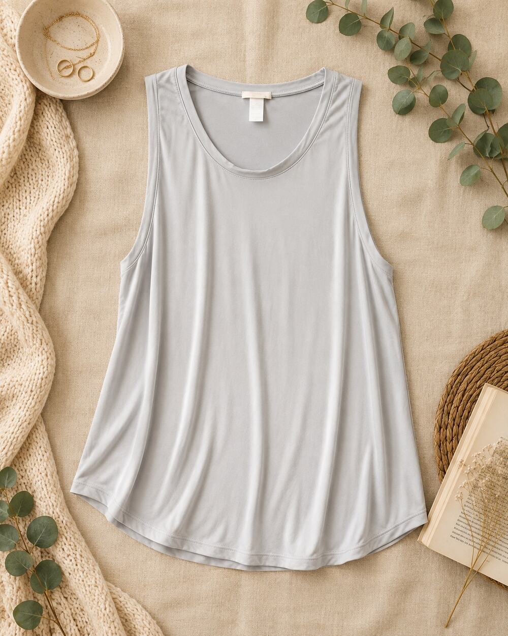 Eberjey Blue Gray Bamboo Lounge Tank Top Sleepwear Pajama Top Minimalist SZ M
